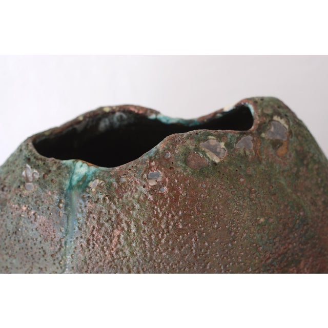 Green Monumental Vintage Tony Evans Raku Vase For Sale - Image 8 of 12