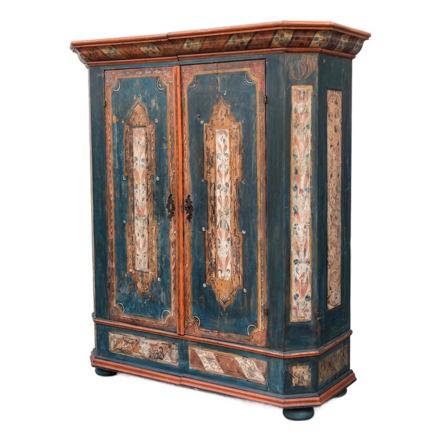 Alpine Blue Painted Wardrobe, 1817 For Sale