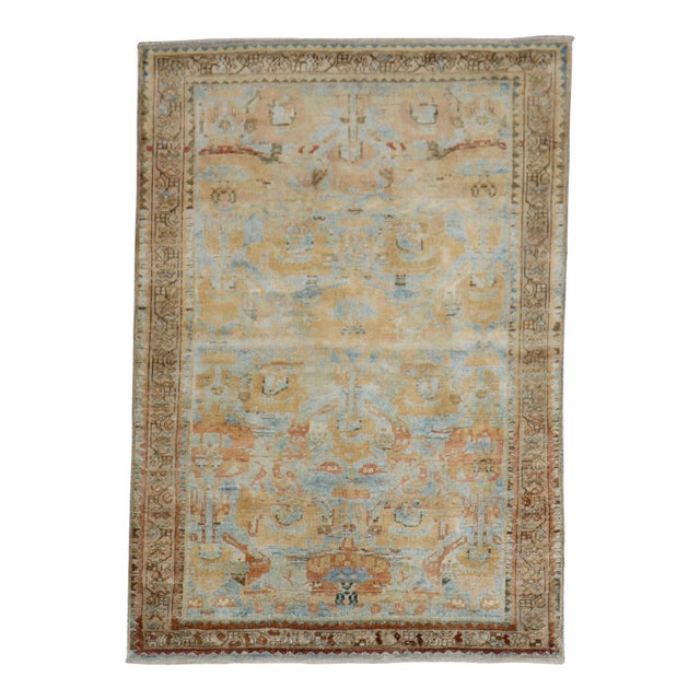 1940s Sky Blue Peach Accent Persian Throw Rug For Sale