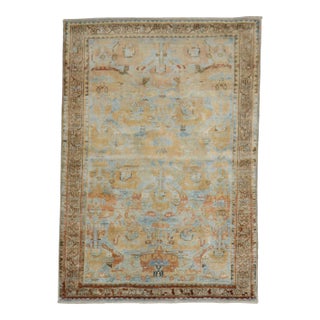 1940s Sky Blue Peach Accent Persian Throw Rug - 3'5" x 4'8" For Sale