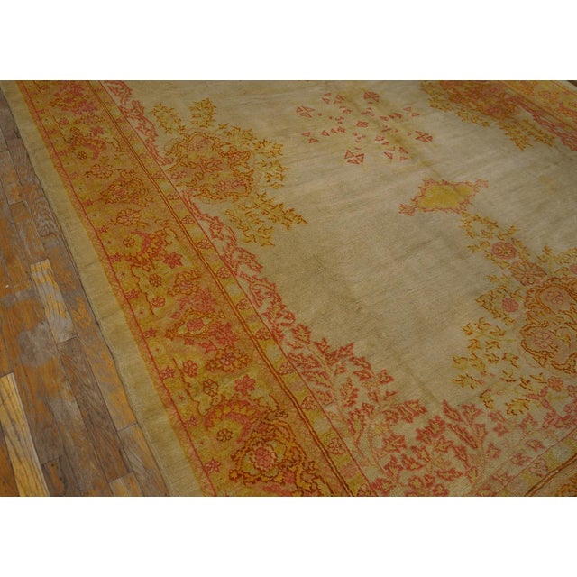 Stunning Ivory Field Color Intricate Geometric Design Antique Oushak Turkish Rug For Sale - Image 10 of 12