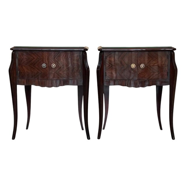 Early 20th Century Art Deco Italian Bedside Tables in Mahogany, 1950s, Set of 2 For Sale