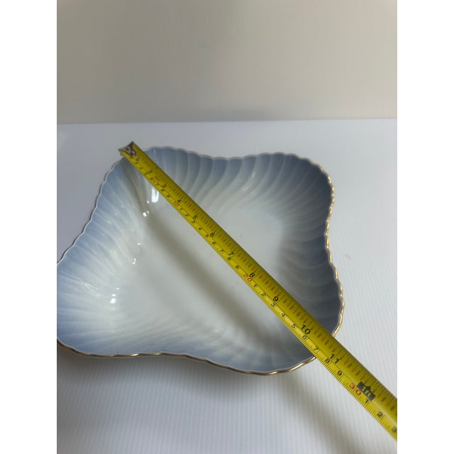 Vintage 1980s Norwegian Porsgrund Maud Bla Collection Serving Bowl With Blue Gradient, Ribbed Texture, Gold Trim For Sale In New York - Image 6 of 8
