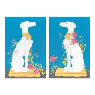 "Hound by Me" Greyhound Art Dog Paintings by Allison Cosmos - Set of 2 For Sale