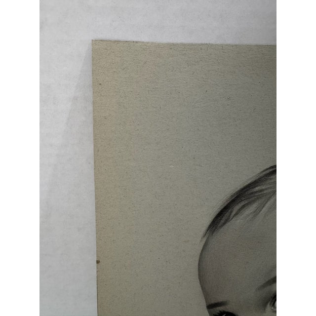 1940s Original Signed Graphite Illustration of Baby Portrait, 11.5 × 9 In. For Sale - Image 4 of 6