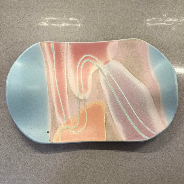 Contemporary 1980s Carol McFarlan Postmodern Ceramic Large Centerpiece Platter 11"x17” Signed For Sale - Image 3 of 10
