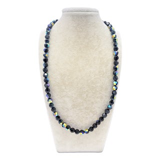 Luxury Jet‑Black Ab Czech Glass Necklace W 14k Ball Clasp • Mid‑Century European For Sale