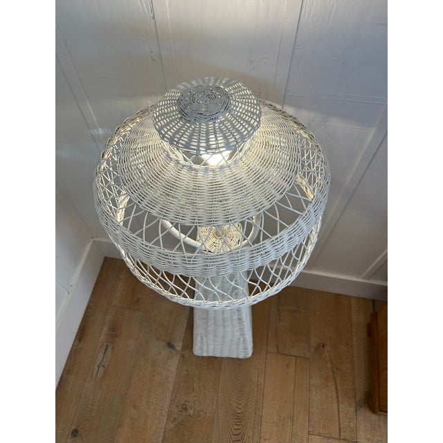 Vintage White Wicker Floor Lamp With Tiered Dome Shade For Sale - Image 10 of 14