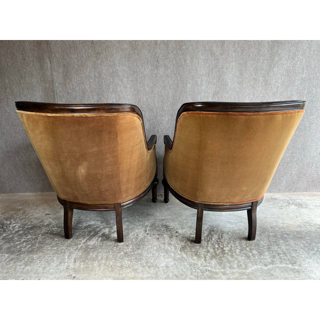 Late 20th Century Fabulous Pair of Leather and Velvet Channel Back Library Club Chairs For Sale - Image 4 of 12