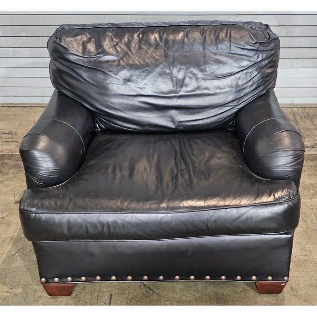 Traditional Late 20th Century Southwood Large Black Leather Club Arm Chair Made in North Carolina For Sale - Image 3 of 8