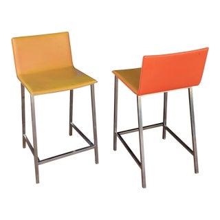 Mid-Century Modern Leather and Chrome Barstools - a Pair For Sale