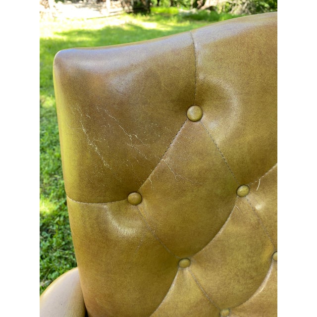 Tan Vintage Executive Tufted Leather Swivel Office Desk Chair For Sale - Image 8 of 13