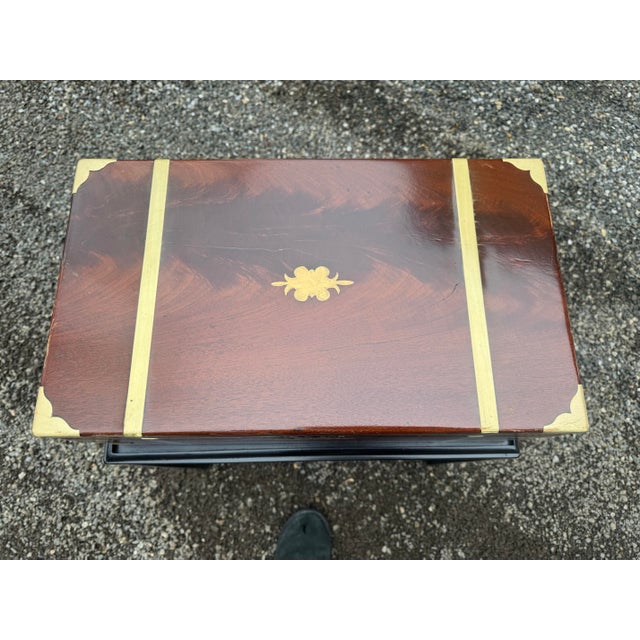 Early 19th Century Antique English Campaign Travel Lap Desk on Custom Stand For Sale - Image 5 of 11