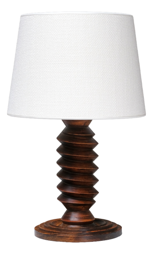 Sculptural Charles Dudouyt attributed Table Lamp in Oak and Linen, France, 1950s