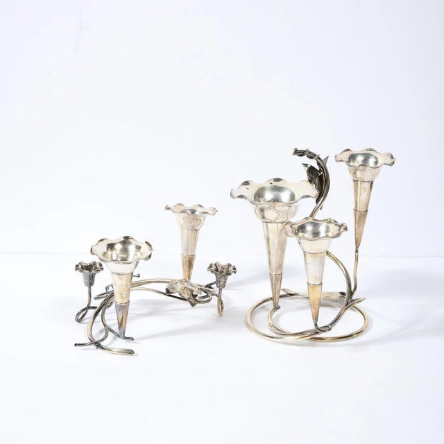 Pair of Art Nouveau Silver-Plate Morning Glory Motif Candle Holders For Sale In New York - Image 6 of 13