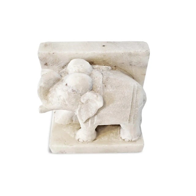 Indian Vintage Indian White Marble Elephant Bookend For Sale - Image 3 of 4