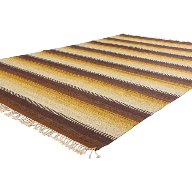 78487 Eva-Lisa Nordin Vintage Swedish Rollakan Rug, 06'11 x 10'08. Echoing the warmth of golden Nordic landscapes, this...