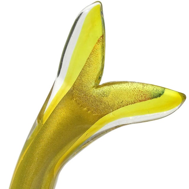 Venetian Murano Vintage Sommerso Yellow Gold Aventurine Italian Art Glass Fish Figure Sculpture For Sale In Orlando - Image 6 of 8