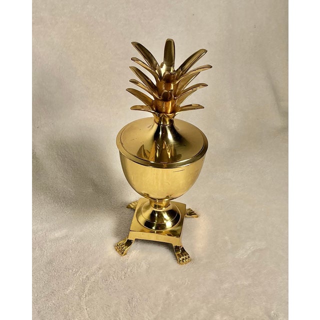 Mid-Century Modern Vintage Mid-Century Hollywood Regency Solid Brass Pineapple Lidded Urn/Ginger Jar For Sale - Image 3 of 12