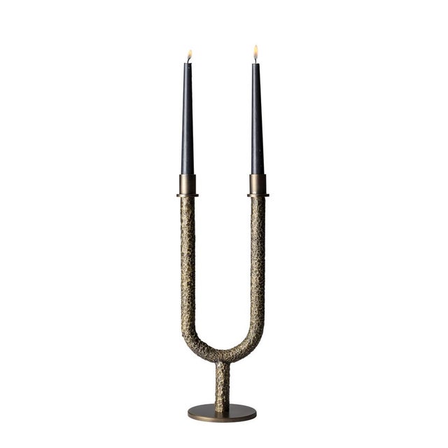 Italian Two-Arm Vega Candleholder in Cast Solid Brass For Sale - Image 4 of 6