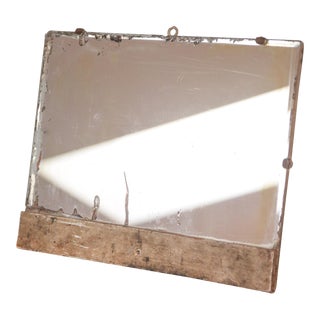 Primitive Antique Bathroom Mirror With Beveled Edge and Rich Patina Wood Frame For Sale