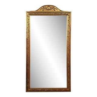 French 19th Century Symmetrical Large Vertical Gold Gilt Mirror With Crest 7.8Ft For Sale