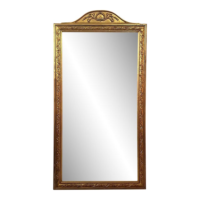 French 19th Century Symmetrical Large Vertical Gold Gilt Mirror With Crest 7.8Ft For Sale