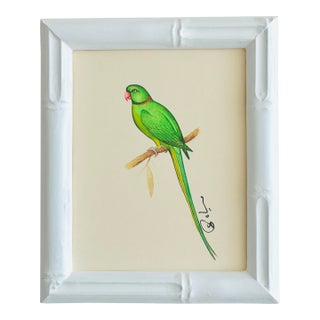 Original Hand-Painted Parrot Painting Framed in a Handpainted-Painted Frame For Sale