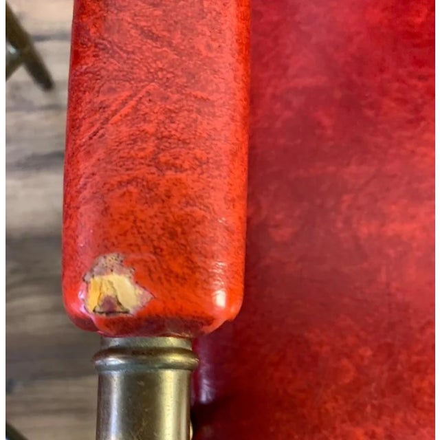 Chairs ~ Pair Vintage Mastercraft Style Red Hollywood Regency Brass Arm Chairs For Sale In Los Angeles - Image 6 of 7