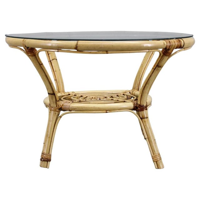 Vintage Italian Rattan Round Table with Glass Top, 1960s For Sale - Image 6 of 6