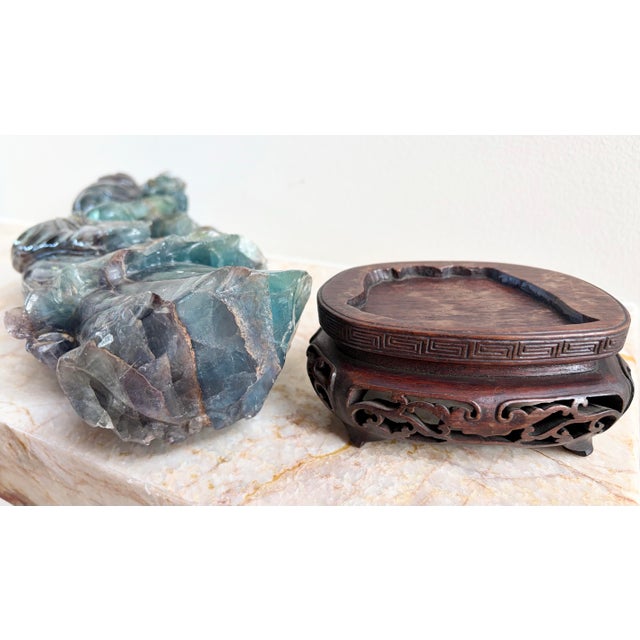 Antique Chinese Qing Dynasty 8.4lb Rainbow Fluorite Carved Lady Figure W/ Stand For Sale - Image 12 of 12