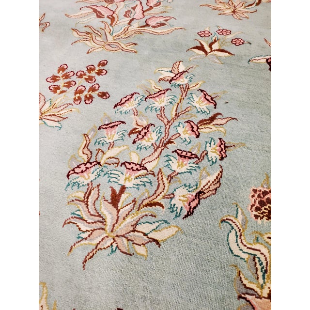 Rare Finely Woven Persian Silk Qum, Handmade Oriental Rug, Sky Blue and Red For Sale - Image 12 of 13