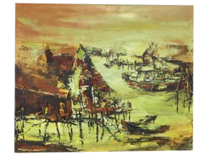 Impressionist Abstract Boats Oil on Canvas