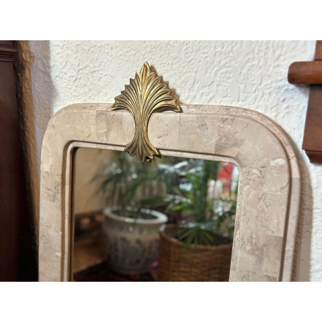 Art Deco Vintage Tessellated Stone Mirror With Gold Accent For Sale - Image 3 of 10
