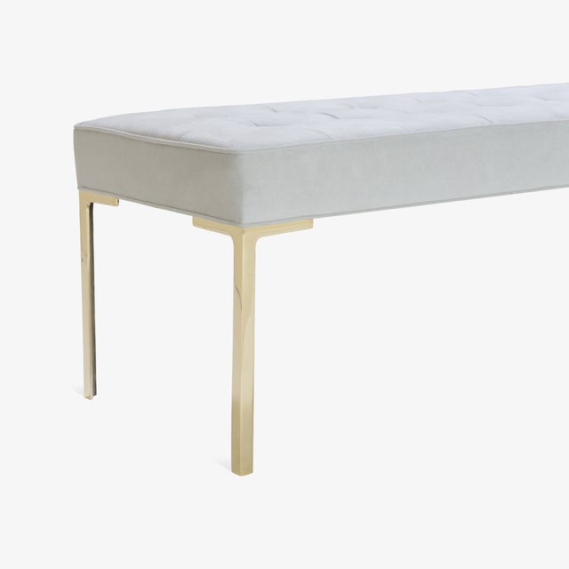 Not Yet Made - Made To Order Astor 60" Tufted Brass Bench in Dove Luxe Suede by Montage For Sale - Image 5 of 9