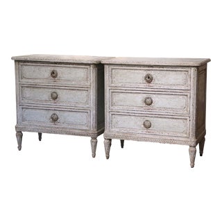 Pair of 19th Century French Louis XVI Hand Painted Chests of Drawers Nightstands For Sale