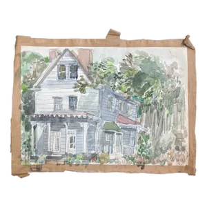 1970s Vintage Expressionist Rustic Watercolor Painting