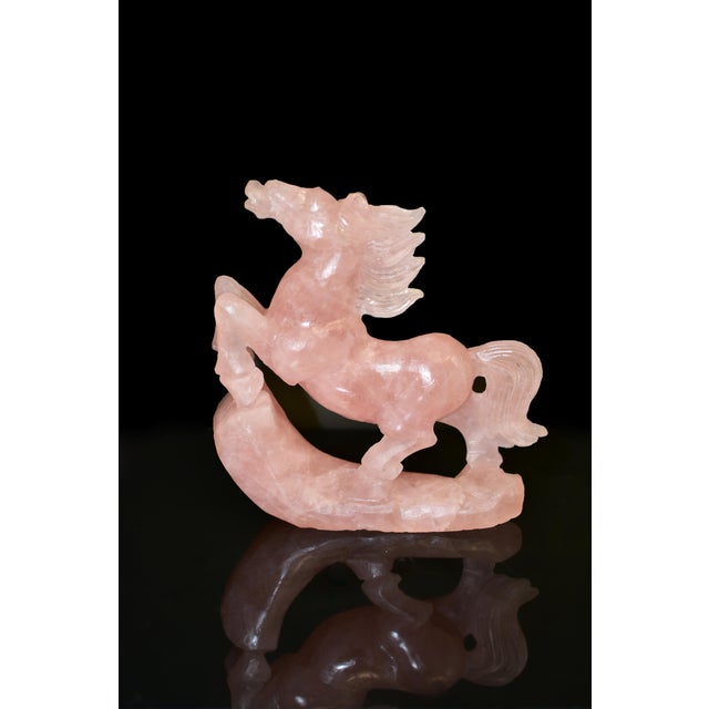 Mid 20th Century Natural Rose Quartz Horse Statue Hand Carved Gemstone Sculpture For Sale - Image 12 of 16