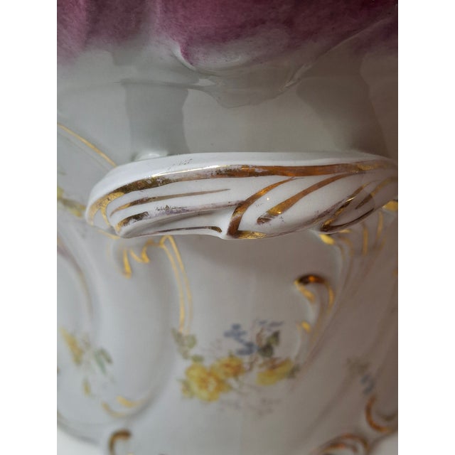 Antique Victorian Porcelain Jardinière Planter Centerpiece Yellow Roses Gold Gilt Plum 11" For Sale - Image 12 of 18