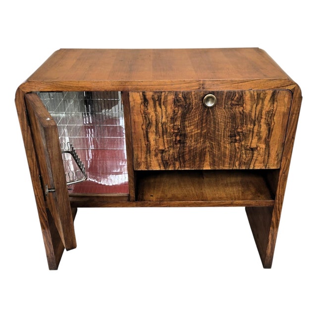 Vintage Italian Art Deco Walnut and Mosaic Cocktail Cabinet, 1940s For Sale