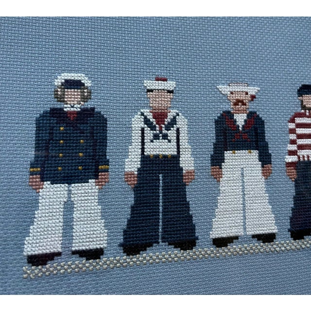 Late 20th Century Late 20th Century Coastal Nautical Maritime Sailors Needlework Framed and Matted For Sale - Image 5 of 10
