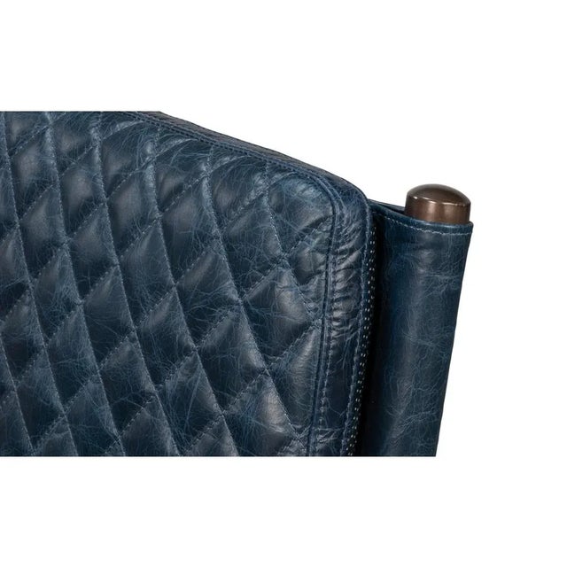 Mid-Century Modern Blue Leather Armchair For Sale - Image 9 of 12