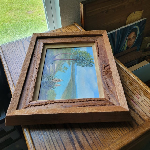 Vintage Original Acrylic Framed Still Life Painting Landscape Serene Yucca Trees River For Sale - Image 11 of 18