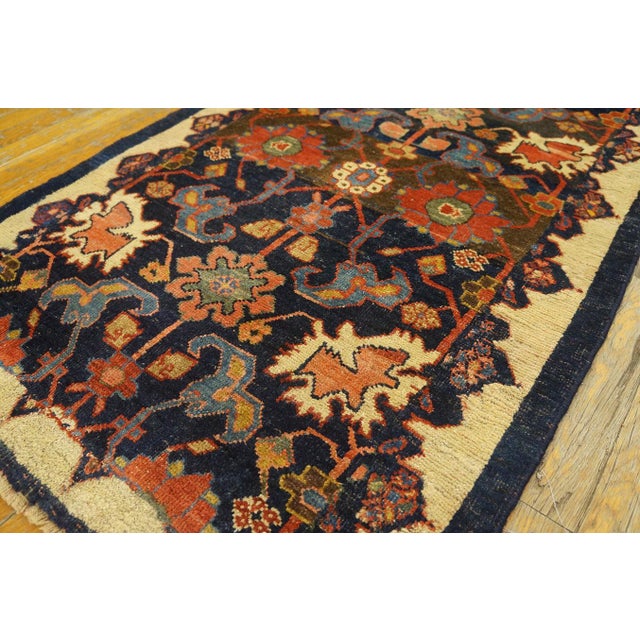 1880s Blue Navy Floral Antique W. Persian Bijar Rug 2'4'' X 9'9'' Handknotted Wool Carpet For Sale - Image 15 of 17