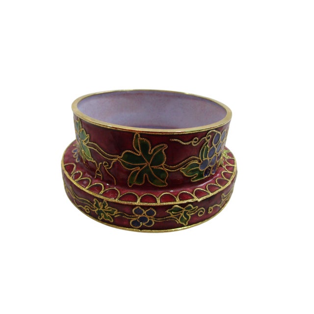 Vintage Decorative Cloisonne Wine Bottle Coaster With Grape and Vine Motif For Sale - Image 4 of 8