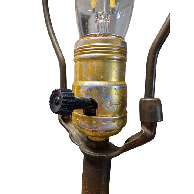 Vintage Pressed Glass Diamond-Point Brass Table Lamp, Leviton Socket For Sale - Image 15 of 16
