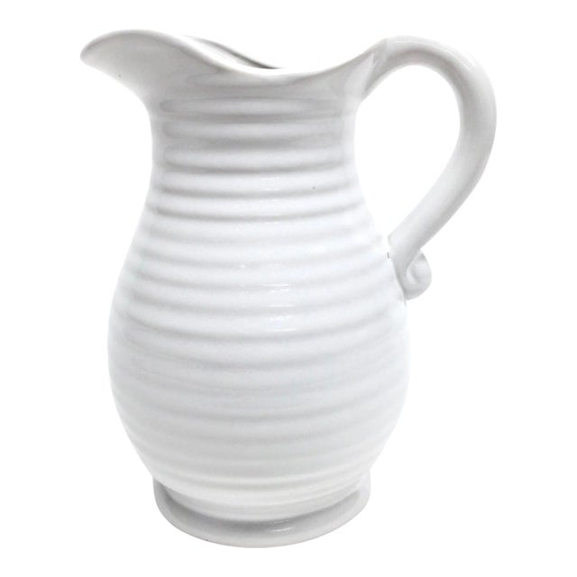 Ceramic Ribbed Flower Vase With Handle For Sale