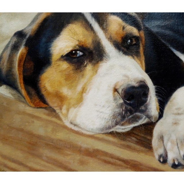 Anita Baarns - Cute Foxhound Puppy Relaxing -Oil Painting For Sale - Image 4 of 8