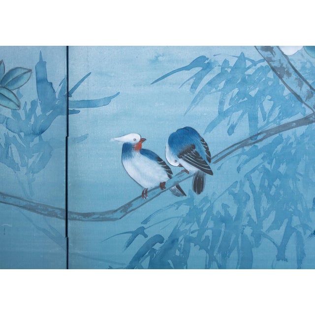 1970s Chinese Painted Silk Screen "Magnolia and Blue Jay" For Sale - Image 13 of 18