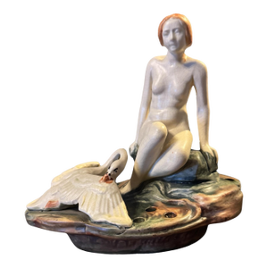 Vintage Weller Muskota Art Pottery Figural Art Nouveau Leda & Swan Flower Frog